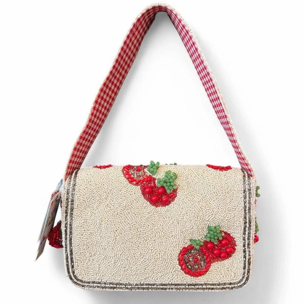 Viral Tomato Beaded Shoulder Bag Red Cream NWT